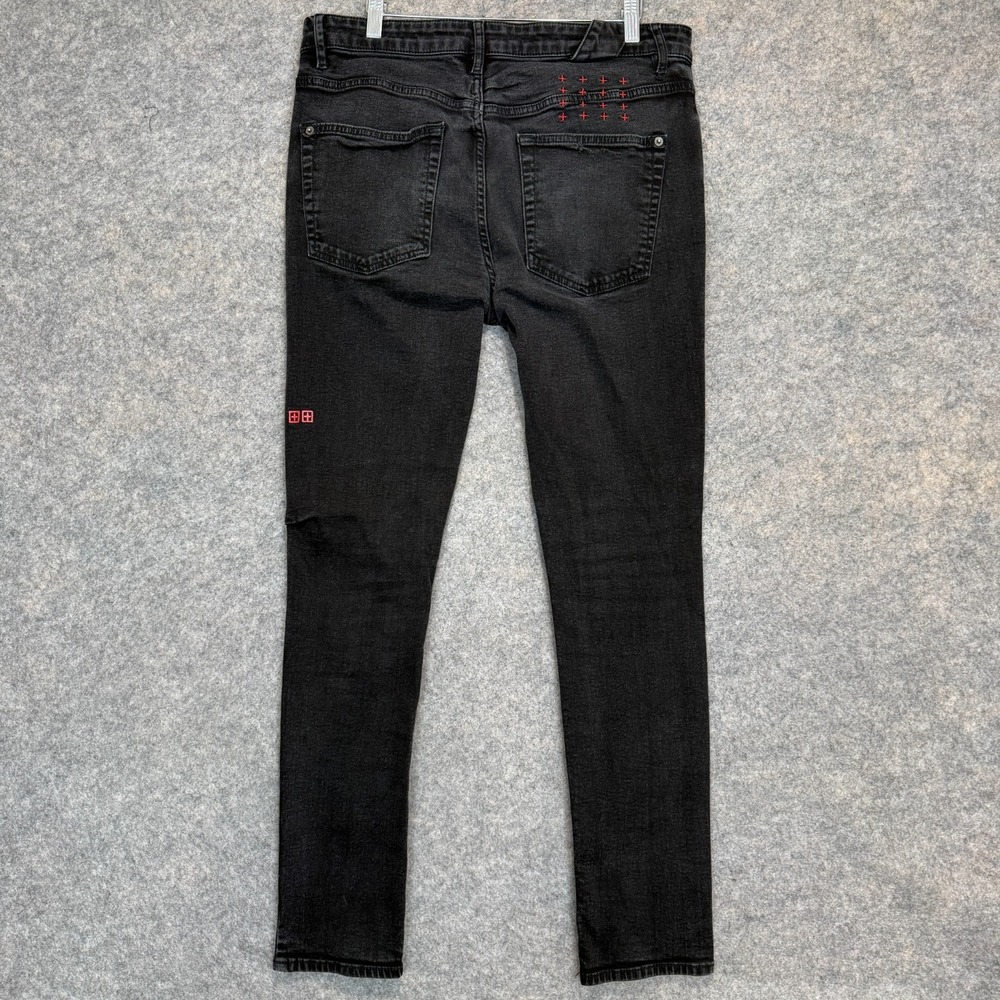 Ksubi Van Winkle Skinny Jeans Mens 34 34x30 Cross Embroidery Button Fly Rocker